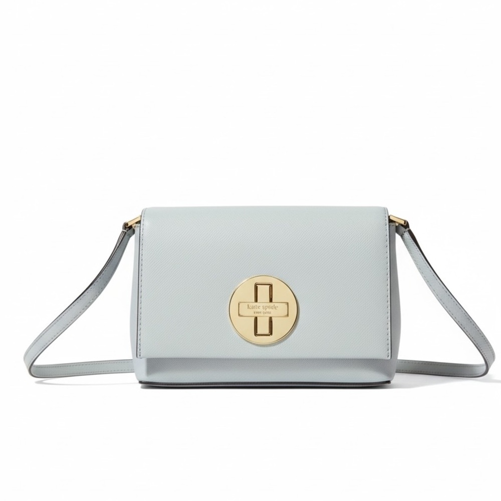 Kate Spade Pale Blue Saffiano Leather Crossbody Bag with Twist Lock